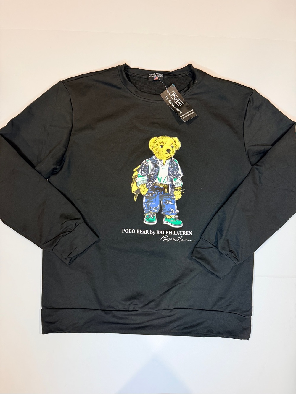 Ralph Lauren Black Crewneck with Yellow Polo Bear Graphic